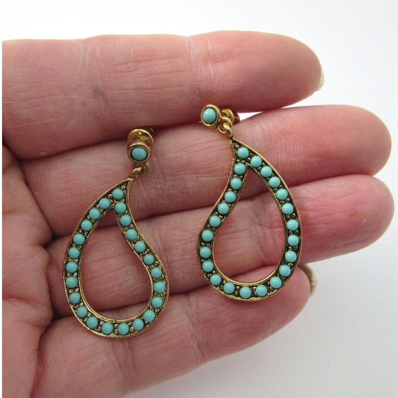Gold plated Open Drop Dangles with Turquoise - Click Image to Close